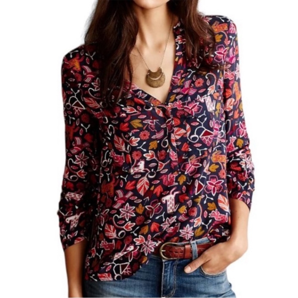 Anthropologie Maeve Moonflower Henley Blouse